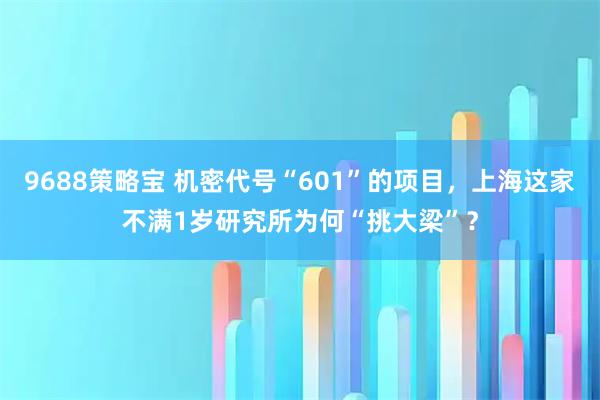 9688策略宝 机密代号“601”的项目，上海这家不满1岁研究所为何“挑大梁”？