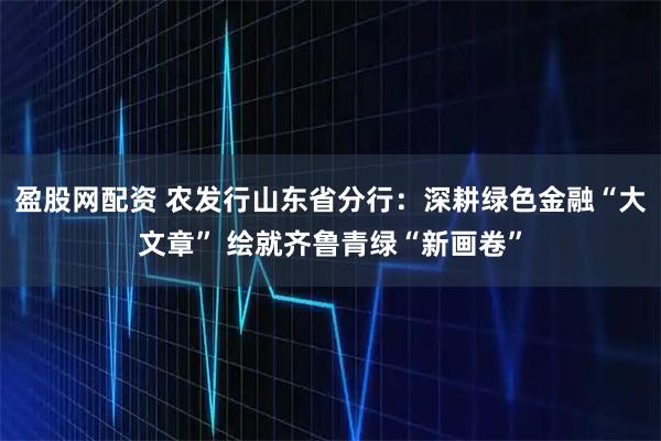 盈股网配资 农发行山东省分行：深耕绿色金融“大文章” 绘就齐鲁青绿“新画卷”